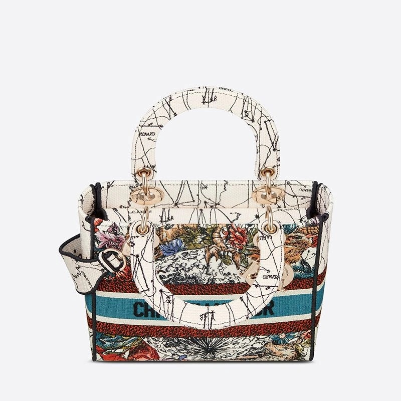 Medium Lady D-lite Bag Constellation Motif Canvas White - Image 4