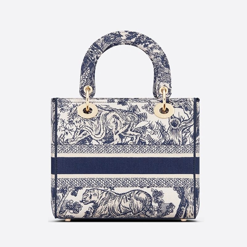 Medium Lady D-lite Bag Toile de Jouy Motif Canvas Blue - Image 3