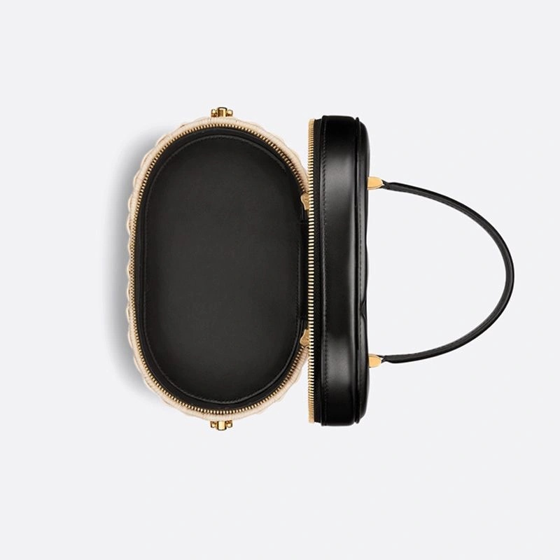 Medium Dior CD Signature Vanity Case Wicker and Calfskin Black - Image 4