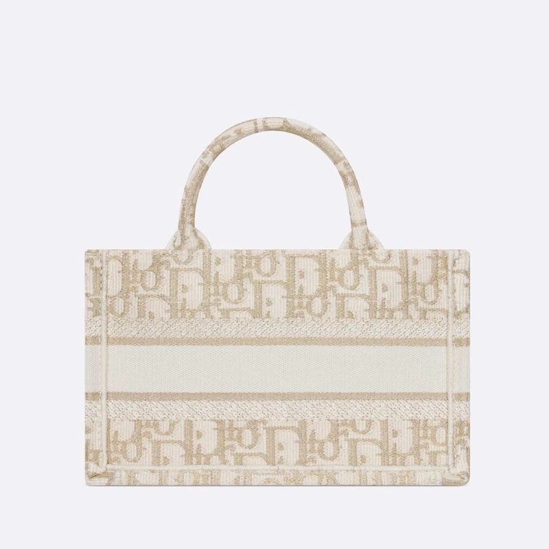 Mini Dior Book Tote with Strap Oblique Motif Canvas White Gold - Image 3