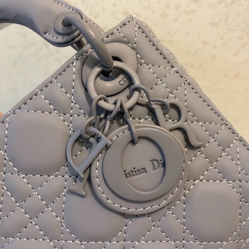 Mini Lady Dior Bag Ultramatte Cannage Calfskin Grey - Image 5