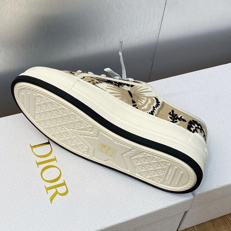 Walk'n'Dior Platform Sneakers Unisex Butterfly Bandana Motif Canvas Beige - Image 4