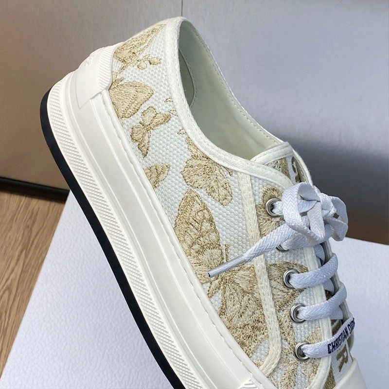 Walk'n'Dior Platform Sneakers Unisex Toile de Jouy Mexico Motif Canvas White Gold - Image 3