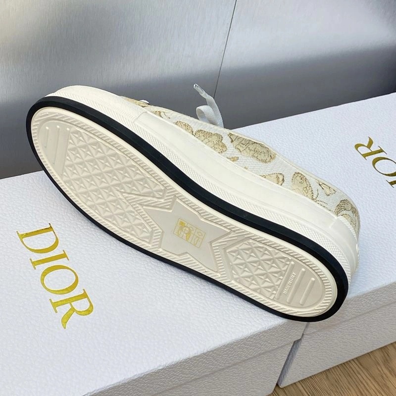 Walk'n'Dior Platform Sneakers Unisex Toile de Jouy Mexico Motif Canvas White Gold - Image 4