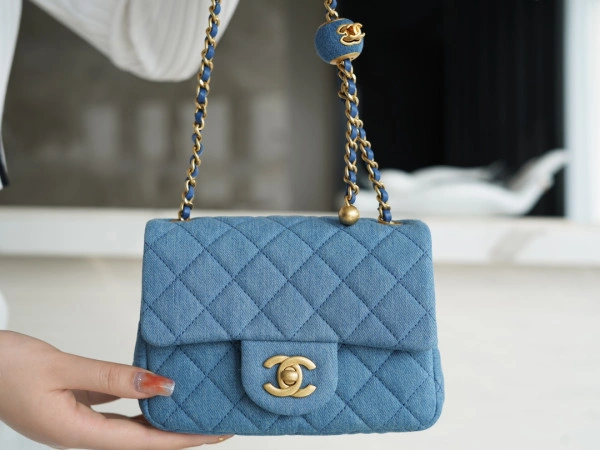 SportInspired CHANEL Denim Quilted Mini Pearl Crush Flap Blue 395 - Image 4