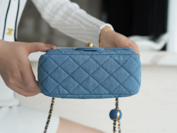 SportInspired CHANEL Denim Quilted Mini Pearl Crush Flap Blue 395 - Image 5