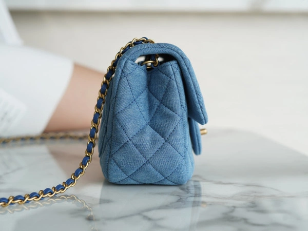 SportInspired CHANEL Denim Quilted Mini Pearl Crush Flap Blue 395 - Image 7