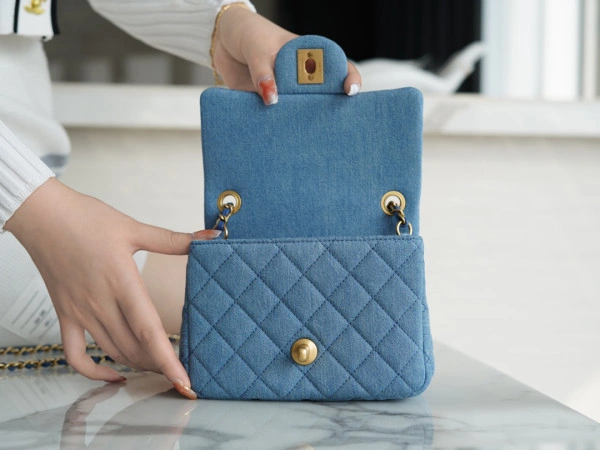 SportInspired CHANEL Denim Quilted Mini Pearl Crush Flap Blue 395 - Image 8