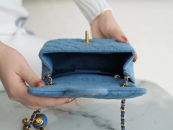 SportInspired CHANEL Denim Quilted Mini Pearl Crush Flap Blue 395 - Image 9